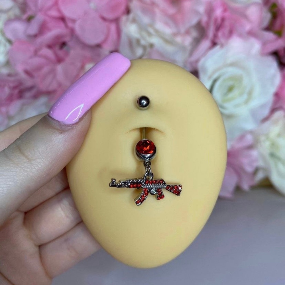 Red Gem Gun Belly Button Ring